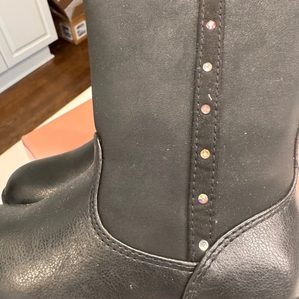NEW Juicy Couture Girls Winter Boots Toddler Size 10 Black Faux Fur & Rhinestone